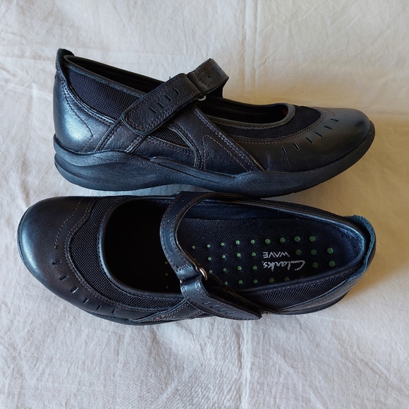 Clarks black leather walking comfort shoes size 6.5 - Picture 2 of 13